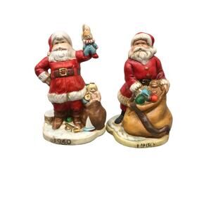 Vtg Set of Ceramic Santa Claus Through the Years Christmas Figurines RSVP 1991